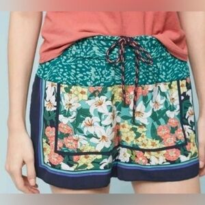 EUC Anthropologie Green Floral Lotus Lounge Shorts Women's Hei Hei Boho